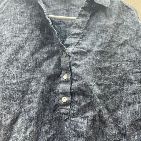 Pure J. Jill Linen Pullover Button Front Henley Tunic Blouse Roll Tab Sleeves XS - Picture 5 of 7